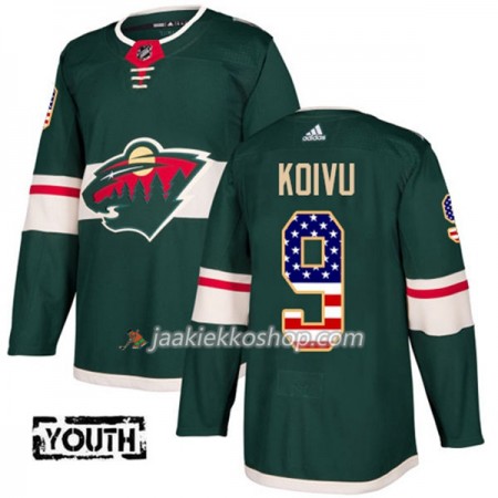 Lapsille NHL Minnesota Wild Pelipaita Mikko Koivu 9 Adidas 2017-2018 Vihreä USA Flag Fashion Authentic